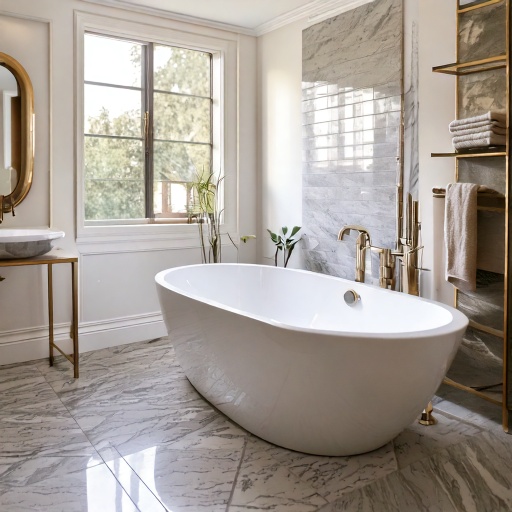 Marble tile spa bathroom with vaulted ceiling