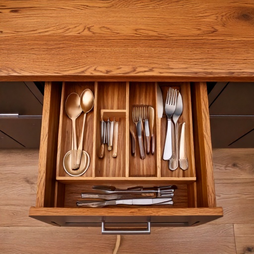Custom in-drawer organizer walnut dividers kitchen cabinetry