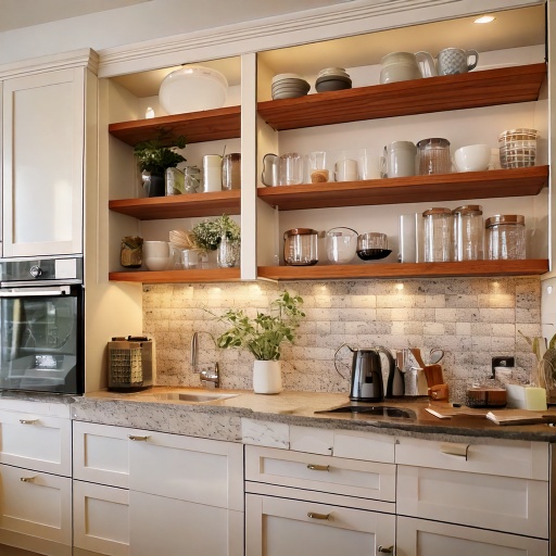 Custom built-in coffee bar with open shelving and quartz countertop — Houston Texas kitchen remodel