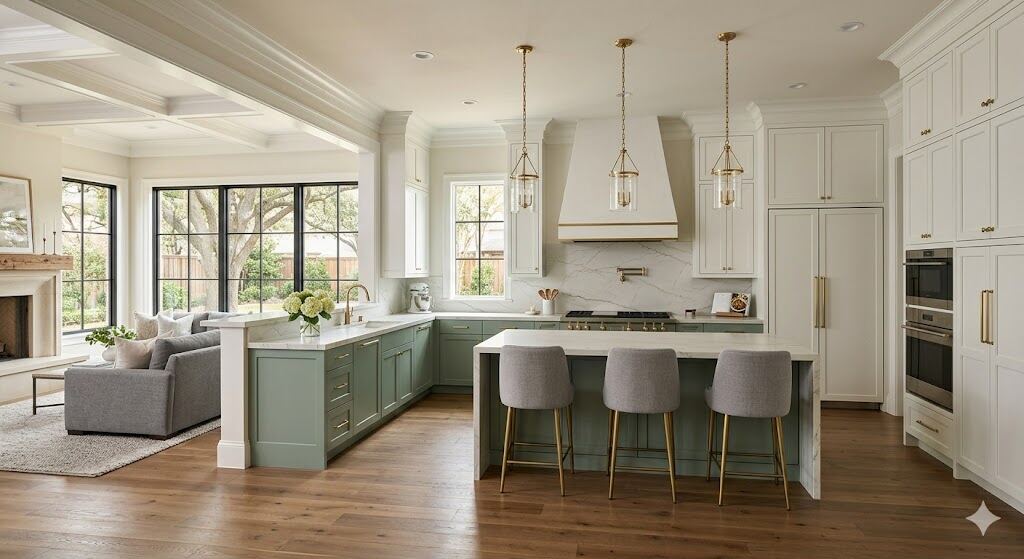 Contemporary kitchen open to living area