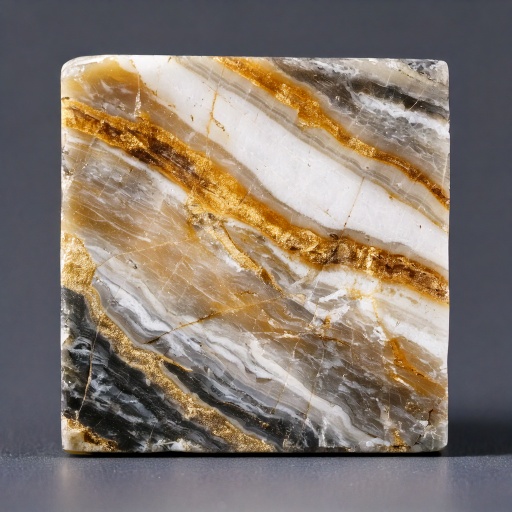 Natural quartzite stone slab — dramatic grey white and gold veining, crystalline texture, honed matte finish